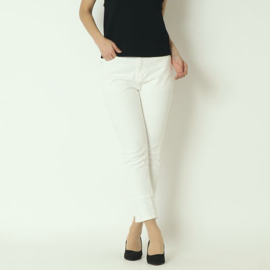 折り返し風デザインボーイフレンドデニム ホワイト　WJ036