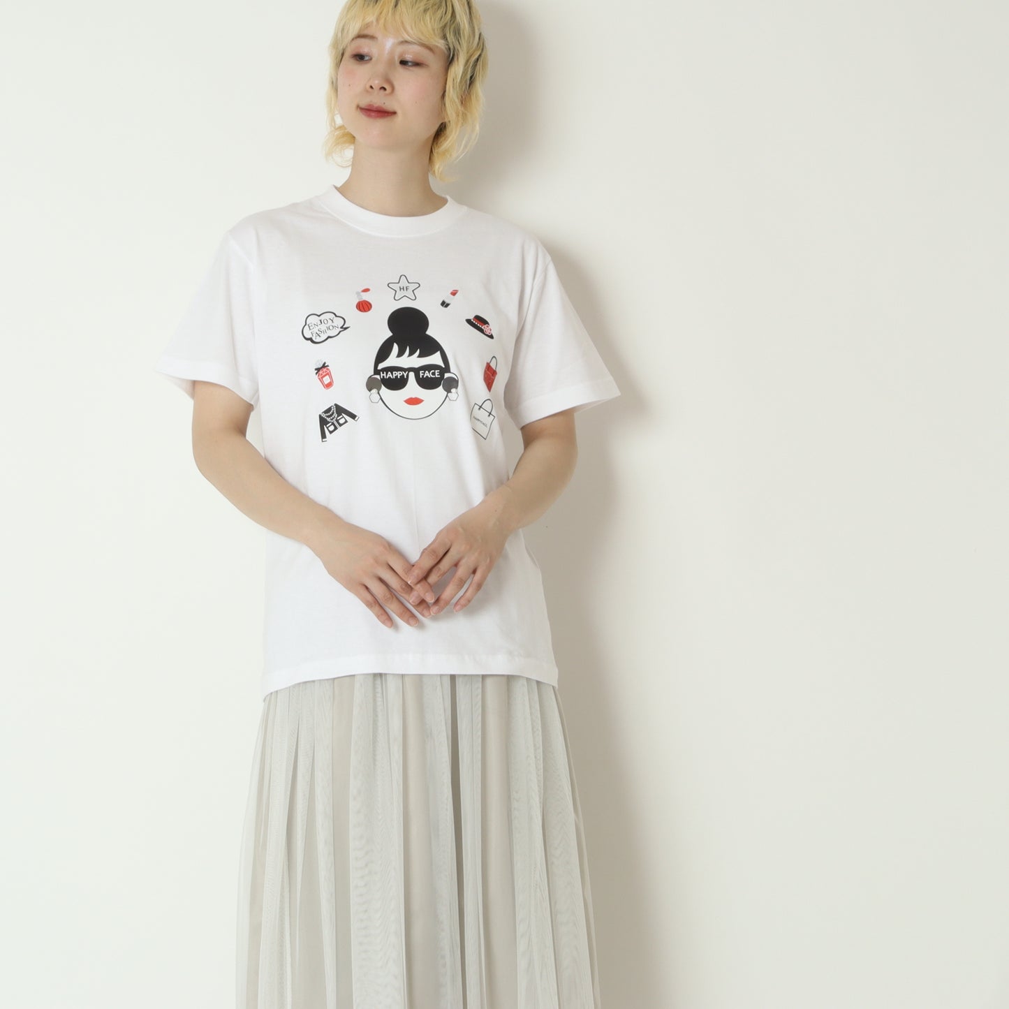 パールモチーフグラフィックTシャツ　EMA2604