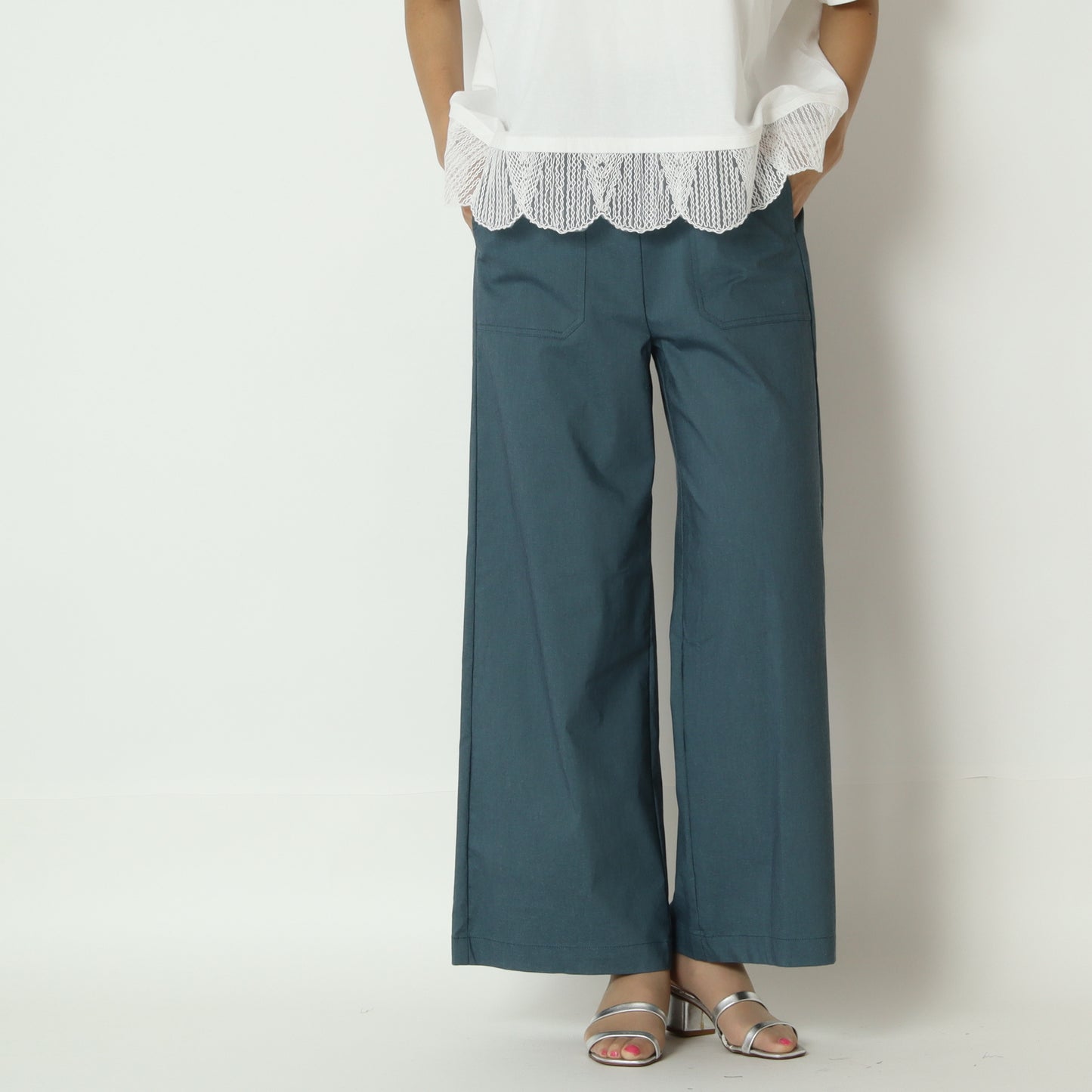 リネン混ベイカーワイドパンツ　15700