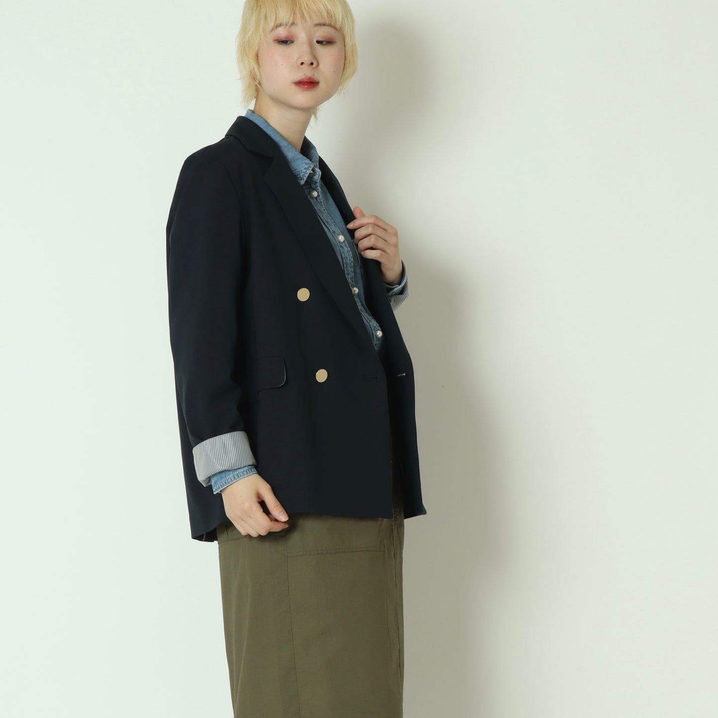 ツイルストレッチダブルブレザージャケット  61024018