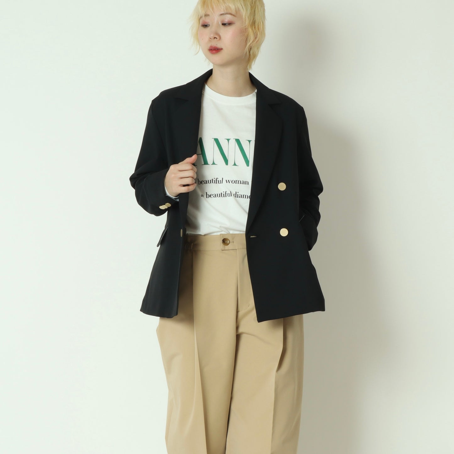 ツイルストレッチダブルブレザージャケット  61024018