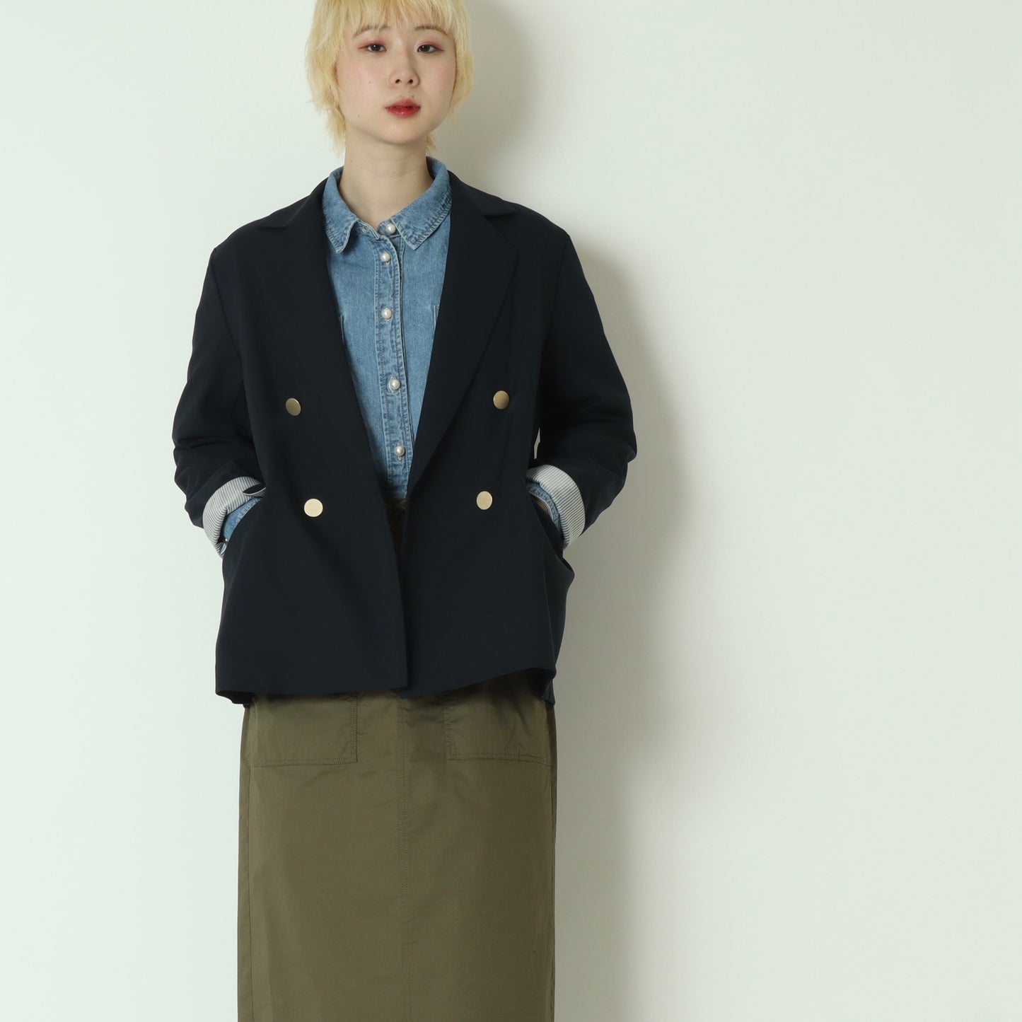 ツイルストレッチダブルブレザージャケット  61024018