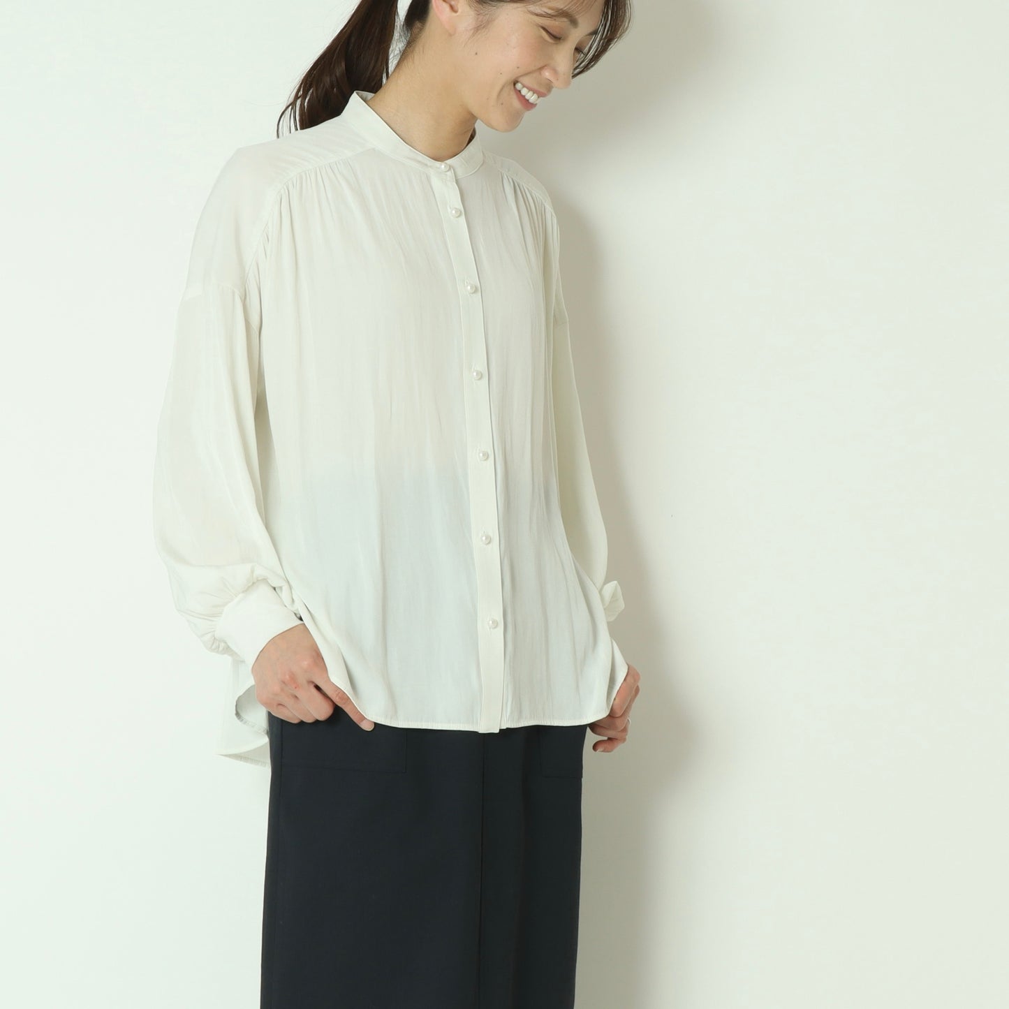 パールボタンドルマンスリーブシャツ  61025041