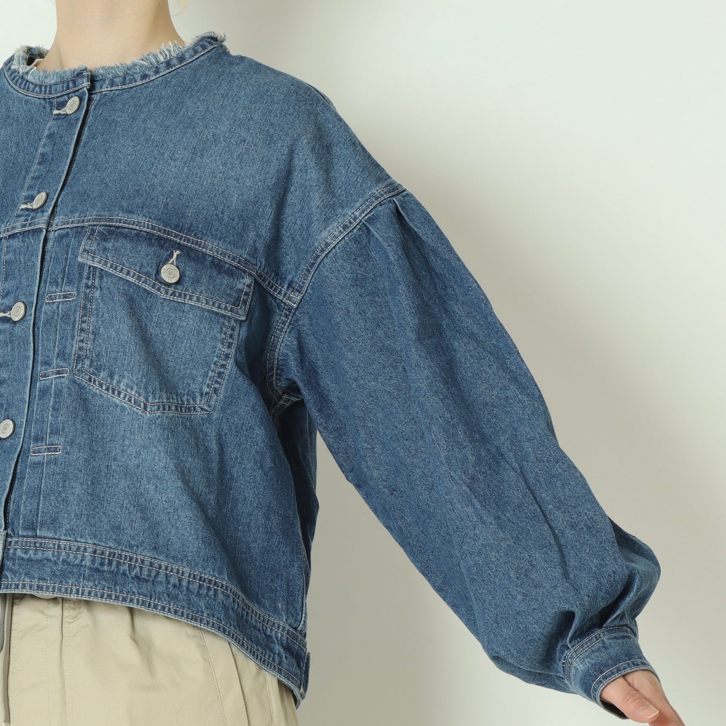 ノーカラーデニム ジャケット  62224000