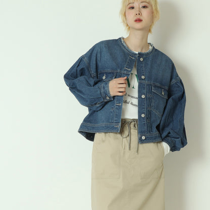 ノーカラーデニム ジャケット  62224000