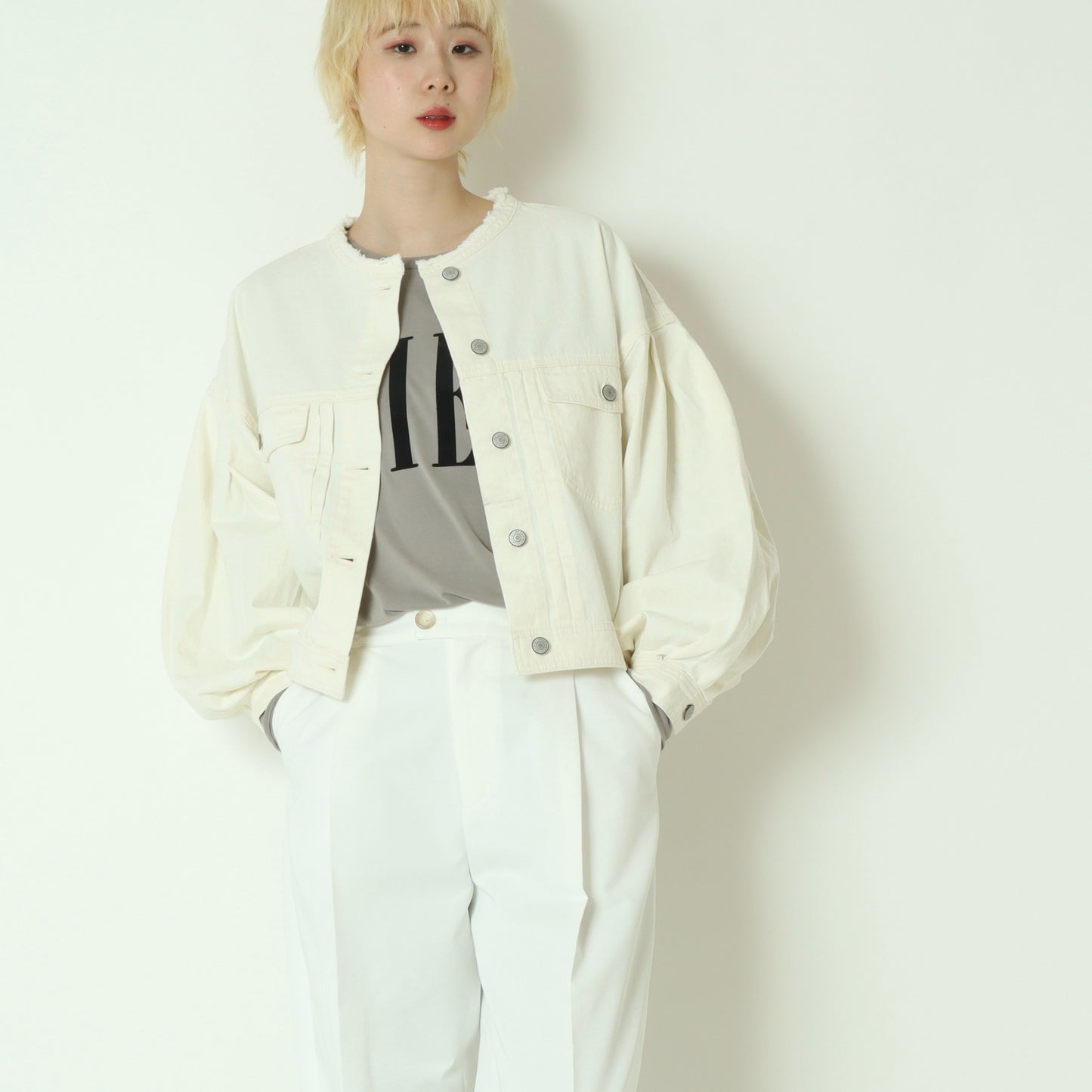 ノーカラーデニム ジャケット  62224000