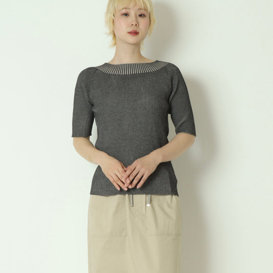 テンセル麻ポリエステルヨーク5分袖リブニット　
70815