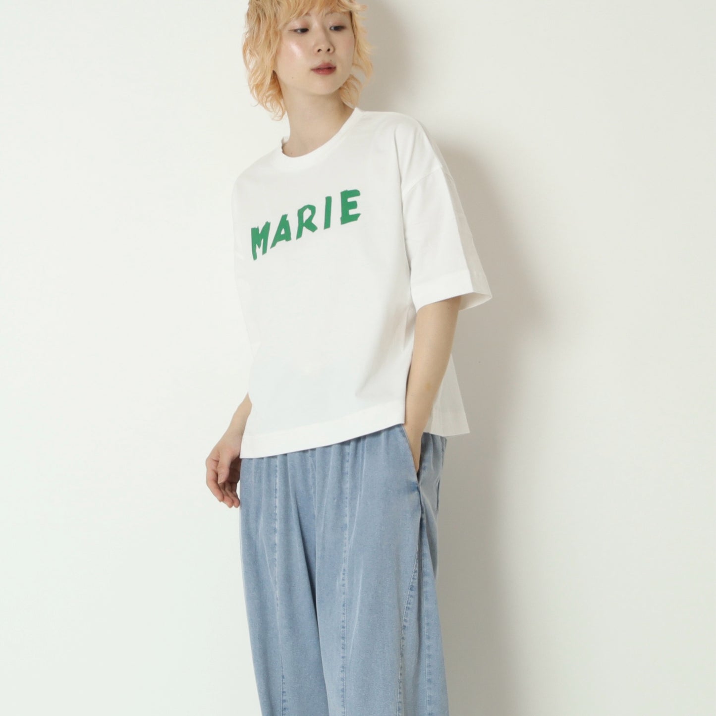 テープロゴ五分袖Tシャツ　14142
