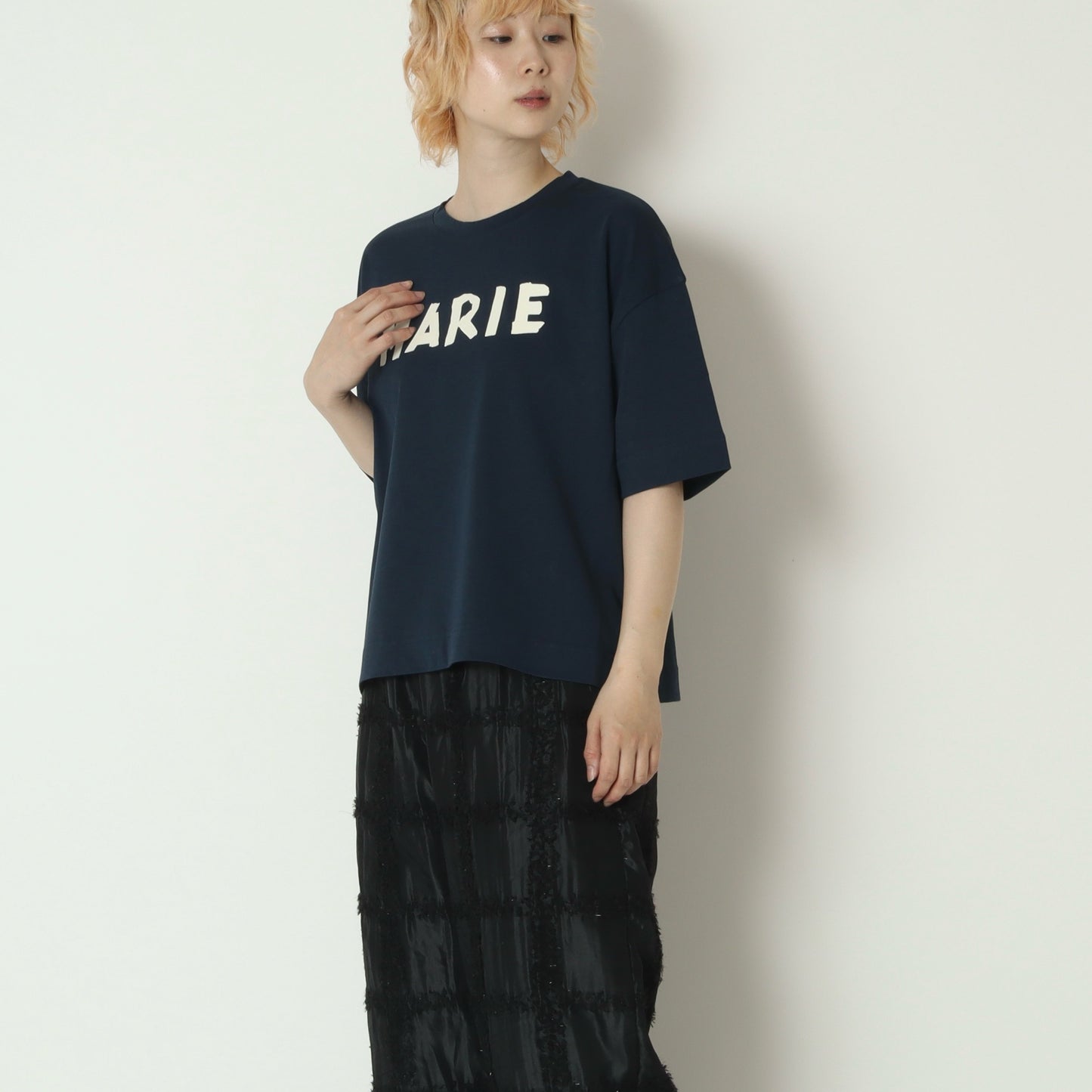 テープロゴ五分袖Tシャツ　14142