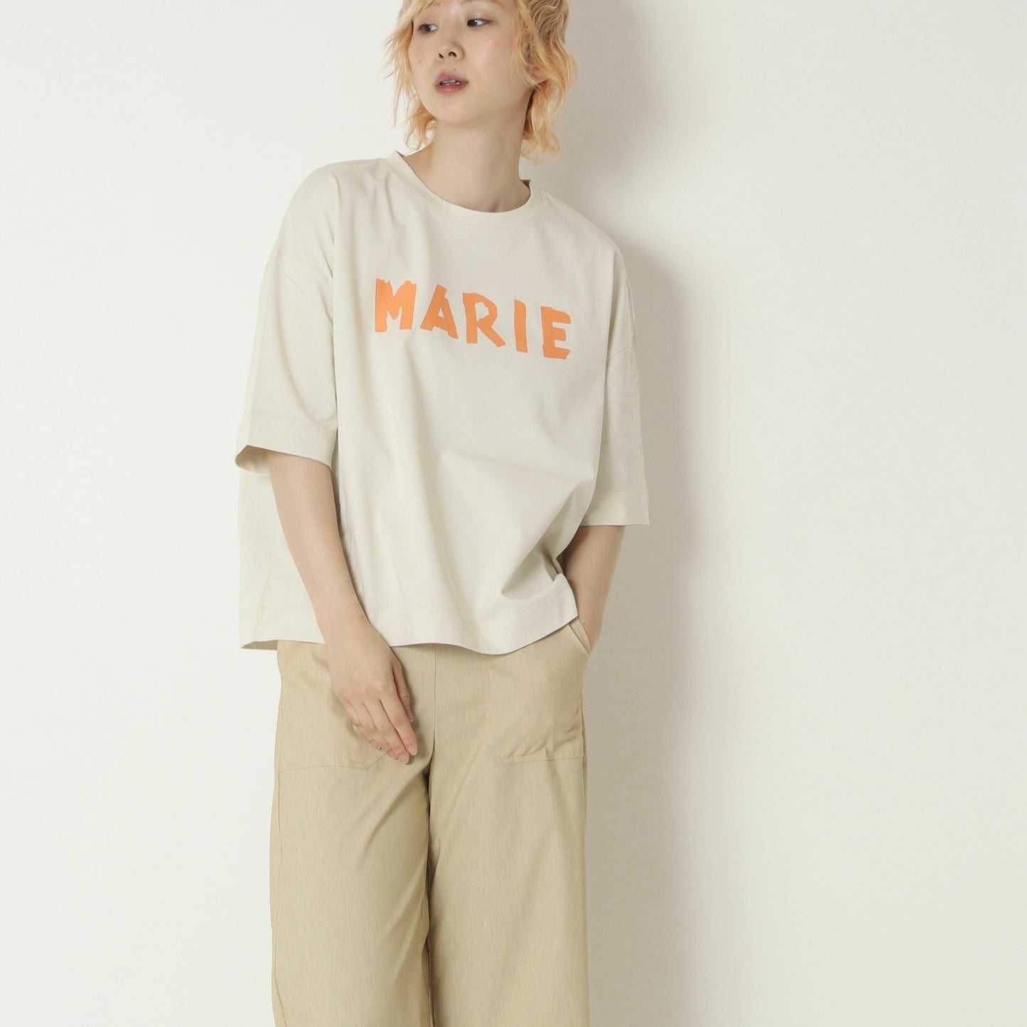 テープロゴ五分袖Tシャツ　14142
