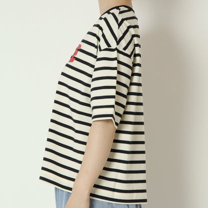 テープロゴボーダー五分袖Tシャツ　14144