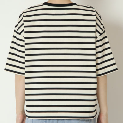 テープロゴボーダー五分袖Tシャツ　14144