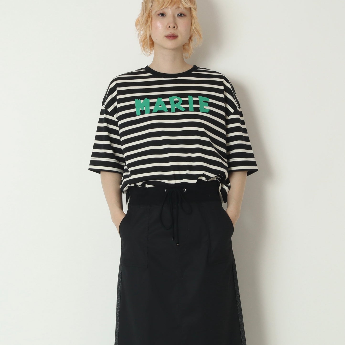 テープロゴボーダー五分袖Tシャツ　14144