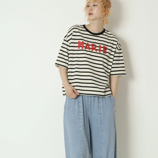 テープロゴボーダー五分袖Tシャツ　14144
