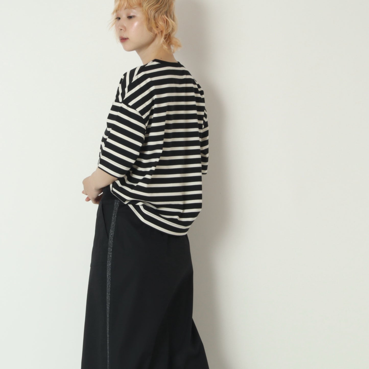 テープロゴボーダー五分袖Tシャツ　14144