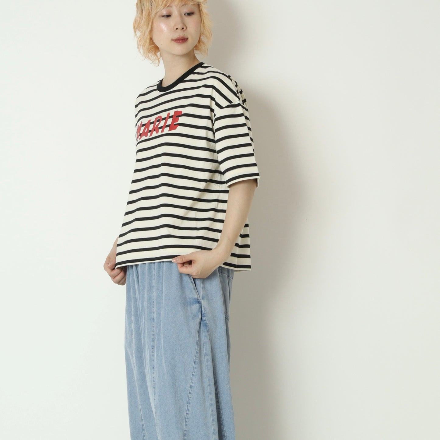 テープロゴボーダー五分袖Tシャツ　14144