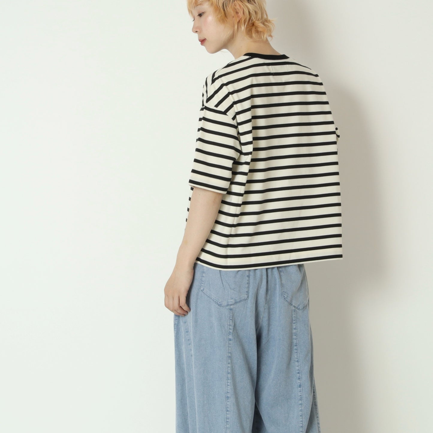 テープロゴボーダー五分袖Tシャツ　14144