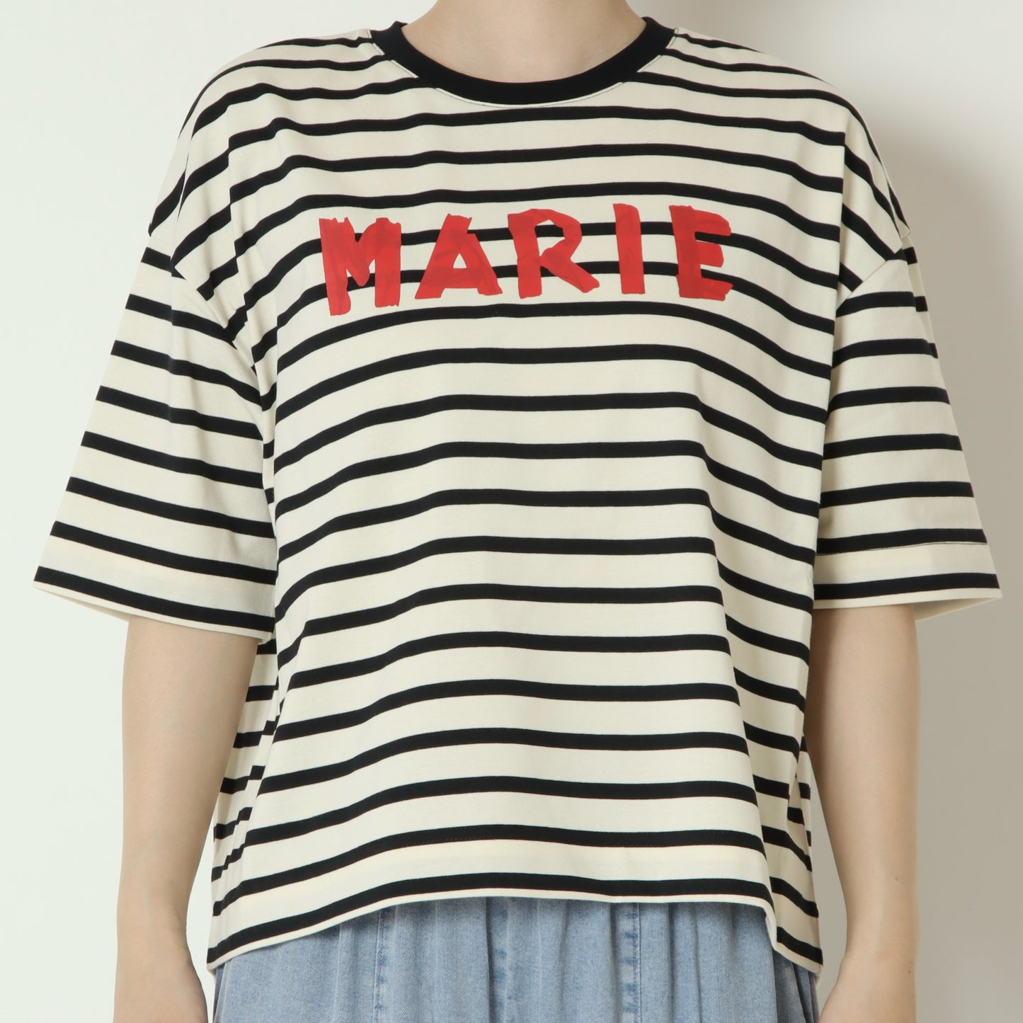 テープロゴボーダー五分袖Tシャツ　14144