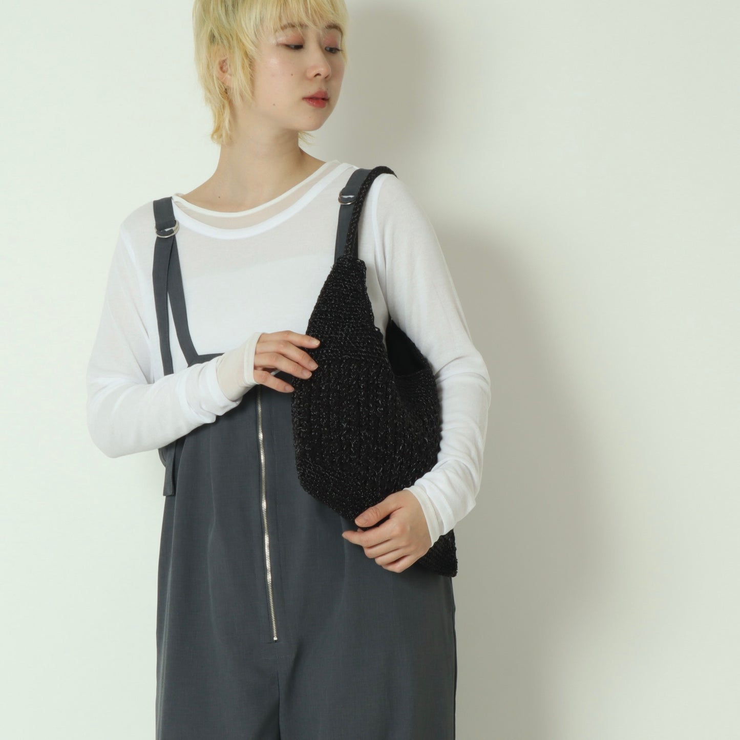 メタリックコード柄編みワンハンドルトート　100005550