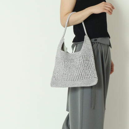 メタリックコード柄編みワンハンドルトート　100005550