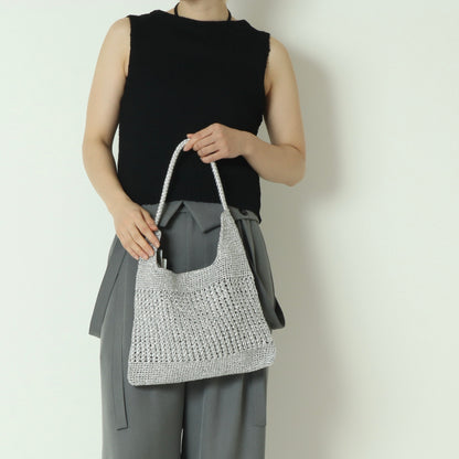 メタリックコード柄編みワンハンドルトート　100005550