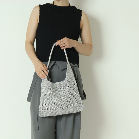 メタリックコード柄編みワンハンドルトート　100005550
