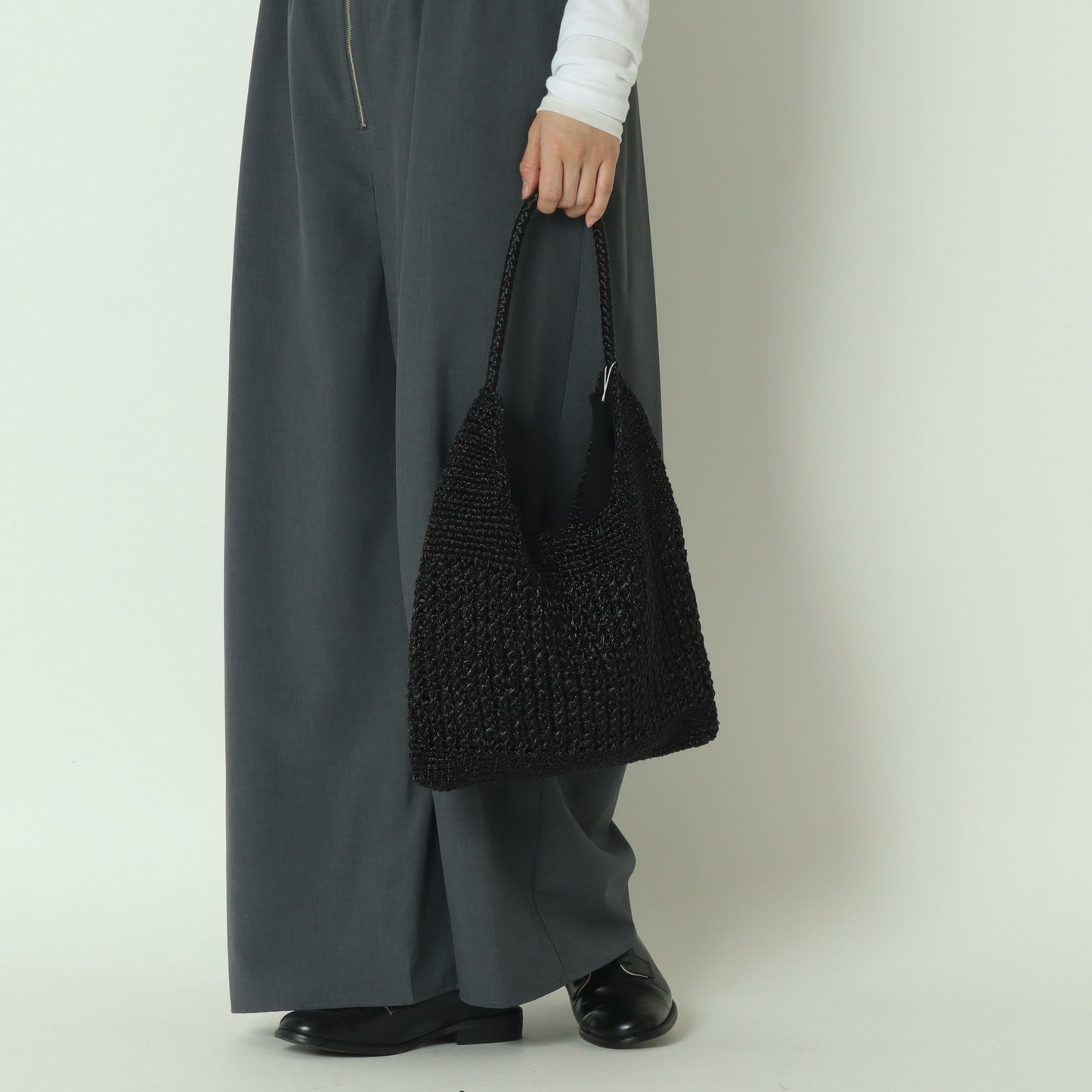 メタリックコード柄編みワンハンドルトート　100005550