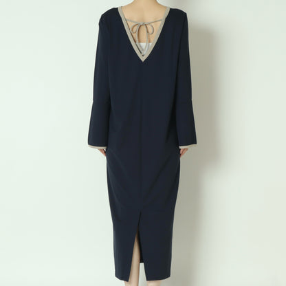 バイカラートリムストレートロングワンピース  783245