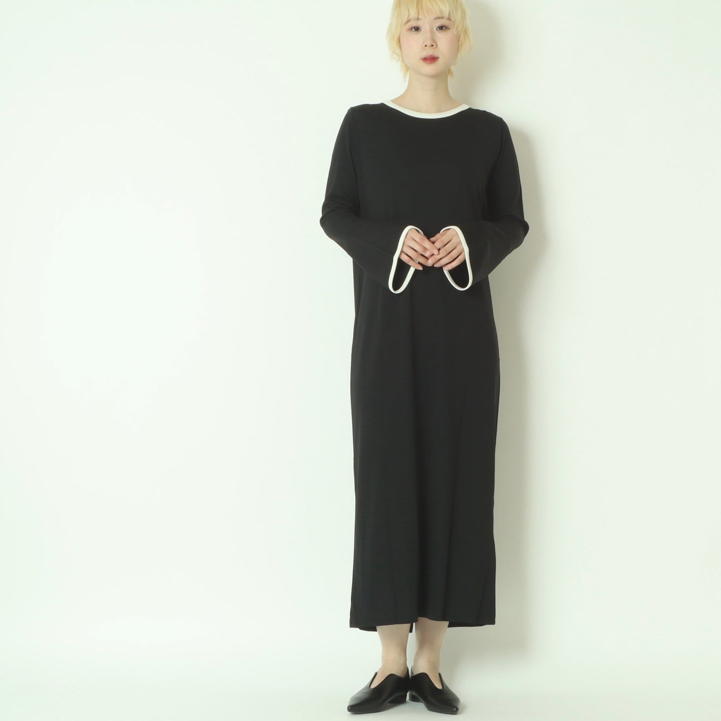 バイカラートリムストレートロングワンピース  783245