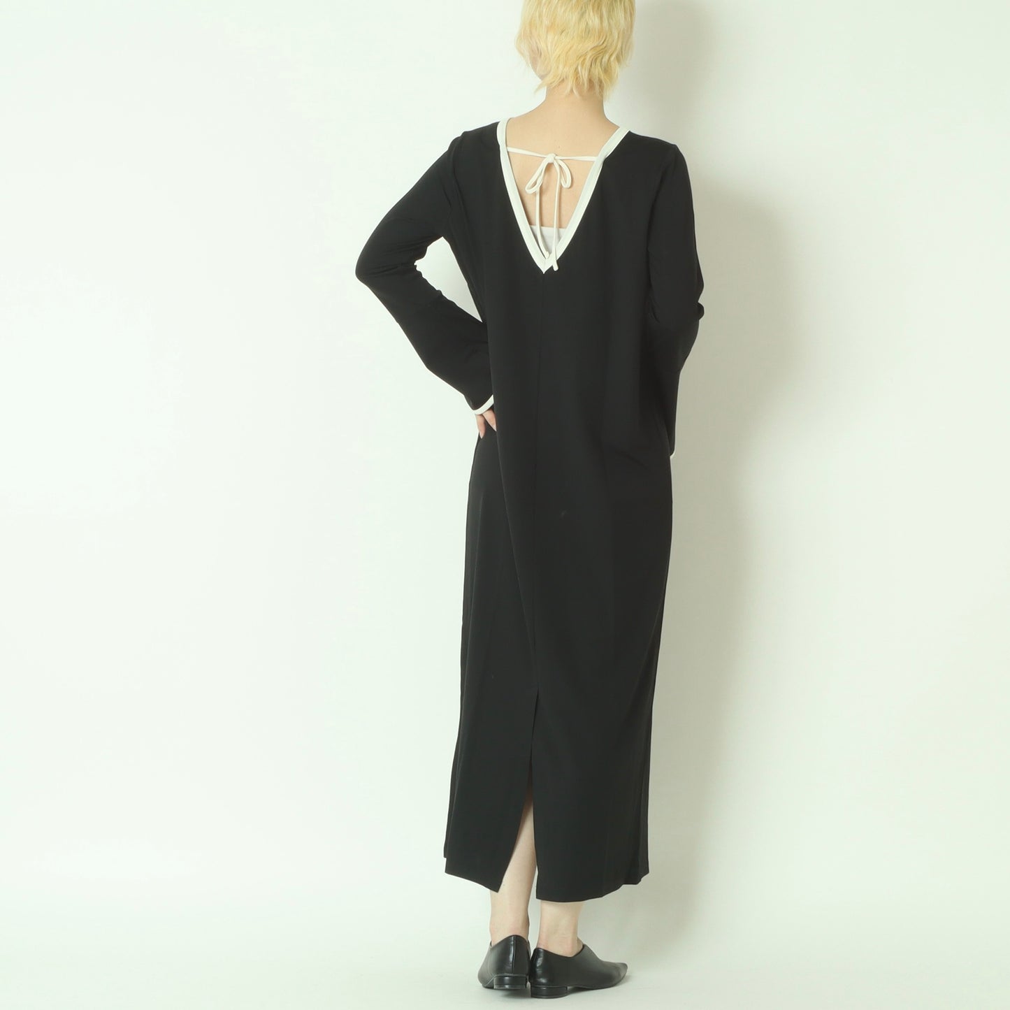 バイカラートリムストレートロングワンピース  783245