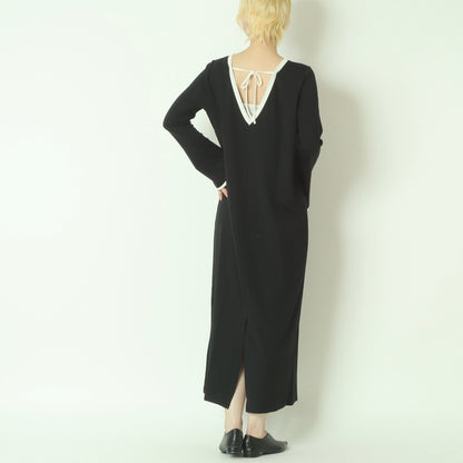 バイカラートリムストレートロングワンピース  783245