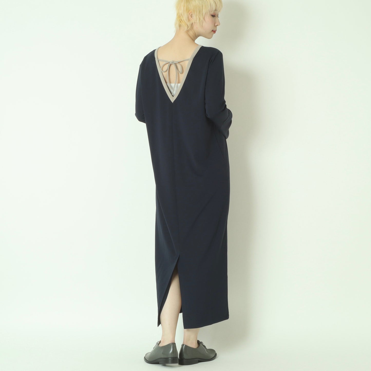 バイカラートリムストレートロングワンピース  783245