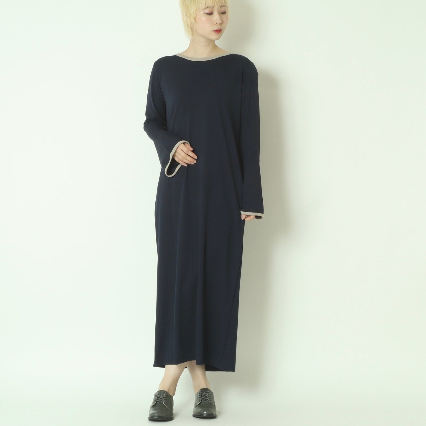 バイカラートリムストレートロングワンピース  783245