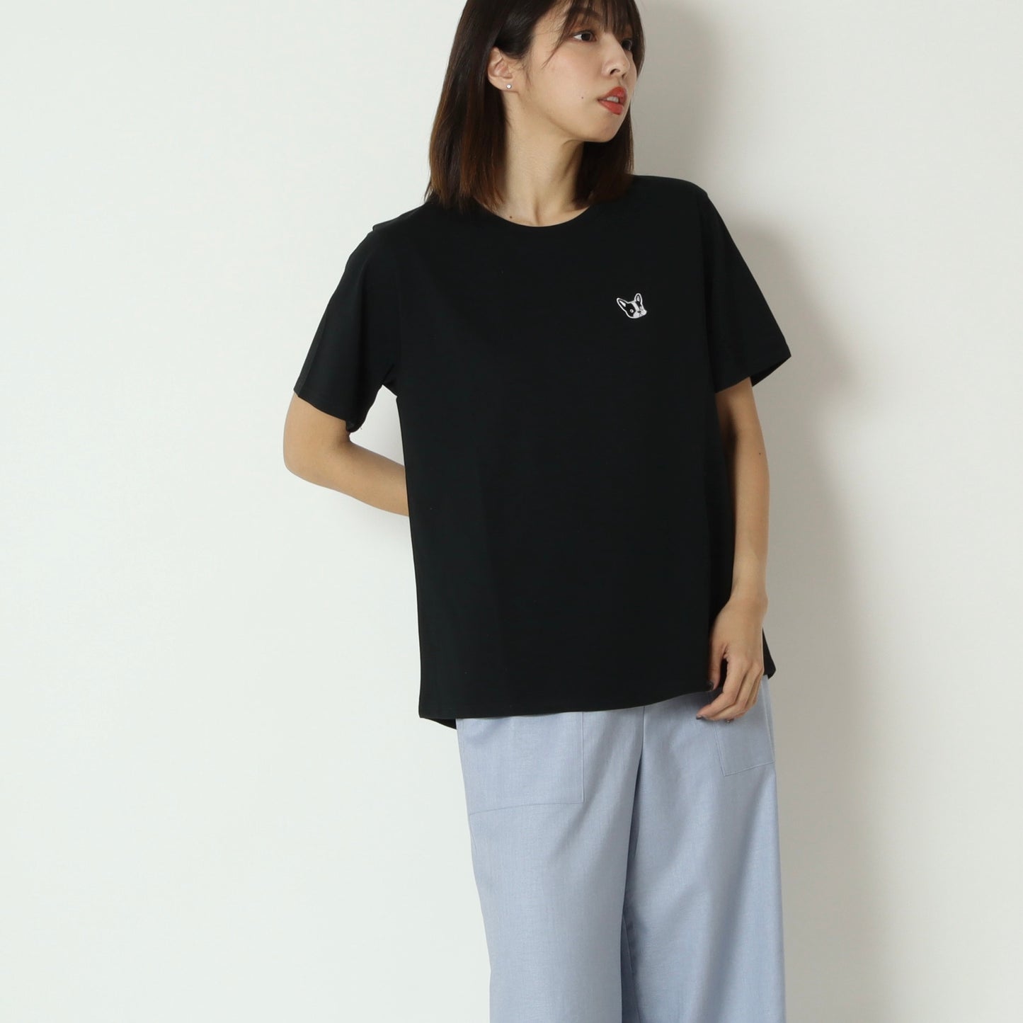 フレンチブルドッグワッペン風刺繍カットソー　
850301