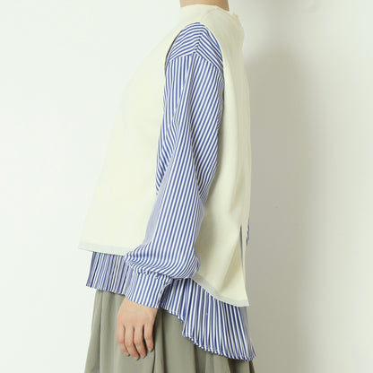 レイヤードニットベスト×ストライプシャツ  733905