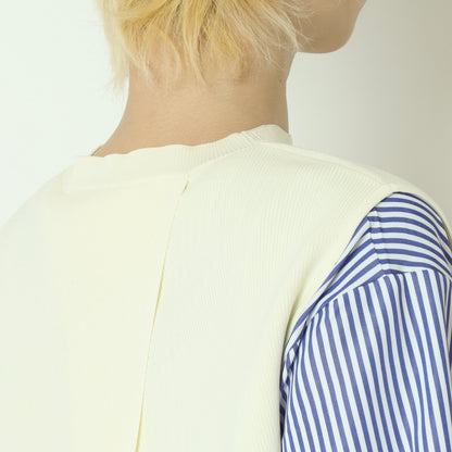 レイヤードニットベスト×ストライプシャツ  733905