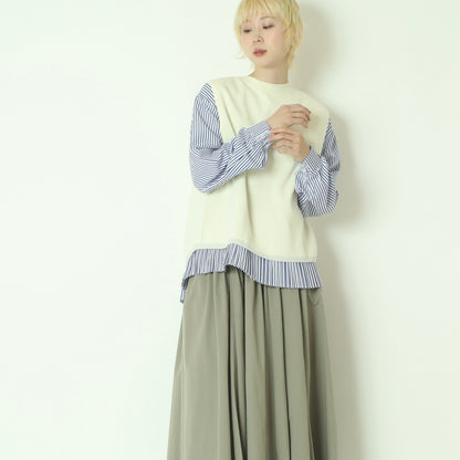 レイヤードニットベスト×ストライプシャツ  733905