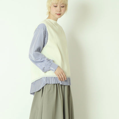 レイヤードニットベスト×ストライプシャツ  733905