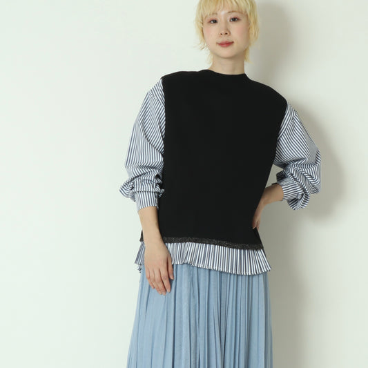 レイヤードニットベスト×ストライプシャツ  733905