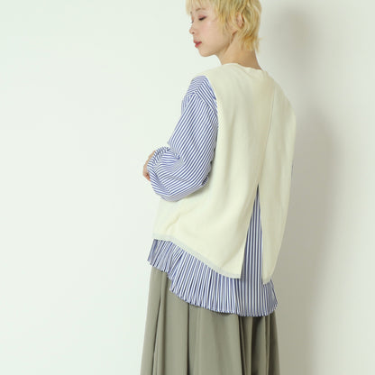 レイヤードニットベスト×ストライプシャツ  733905