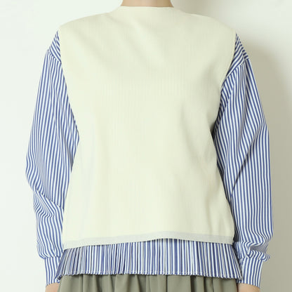 レイヤードニットベスト×ストライプシャツ  733905