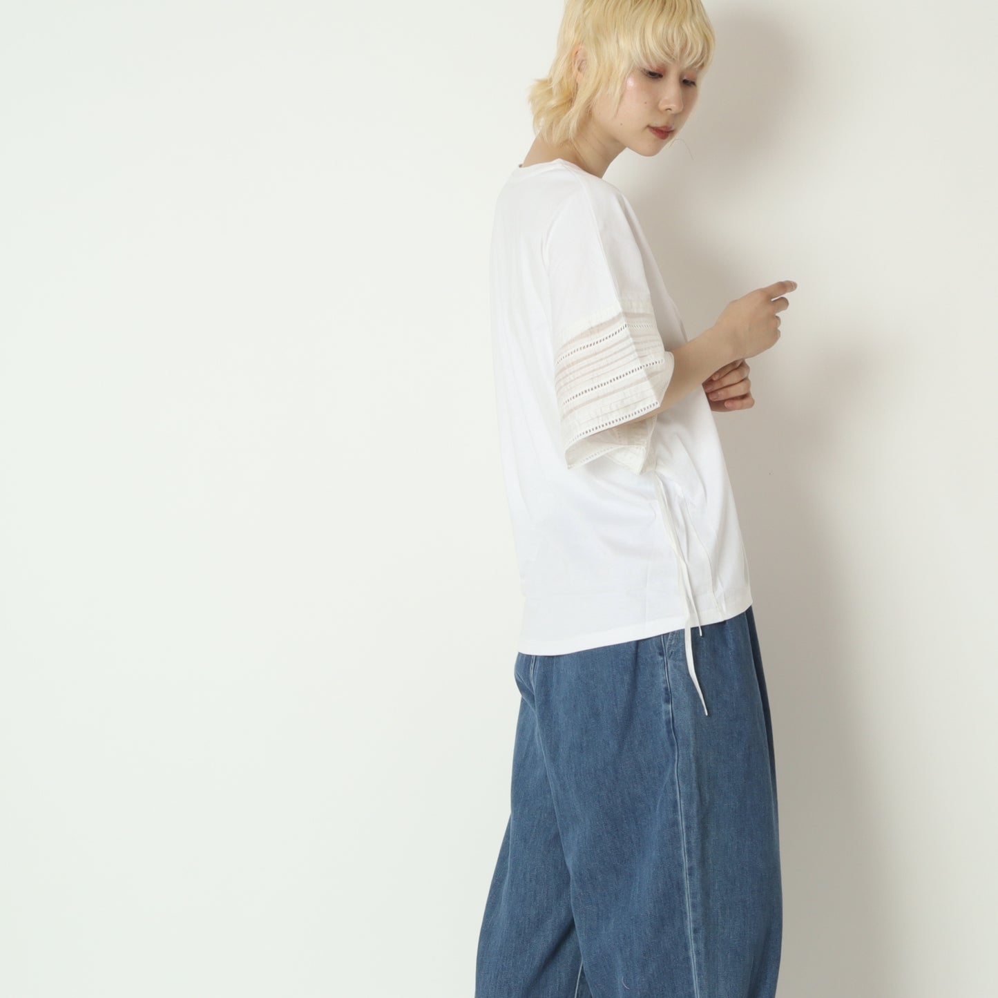 袖シャーリングドロストデザインTシャツ　743906