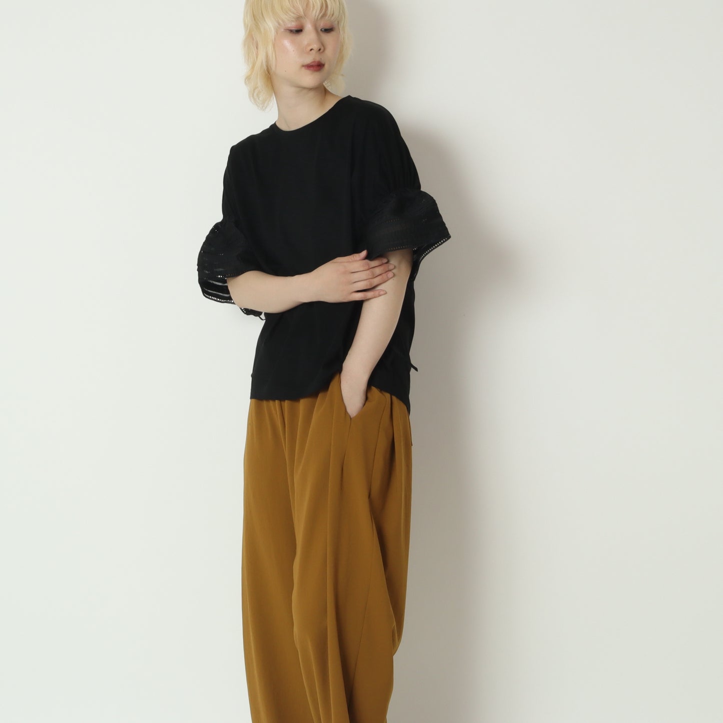 袖シャーリングドロストデザインTシャツ　743906