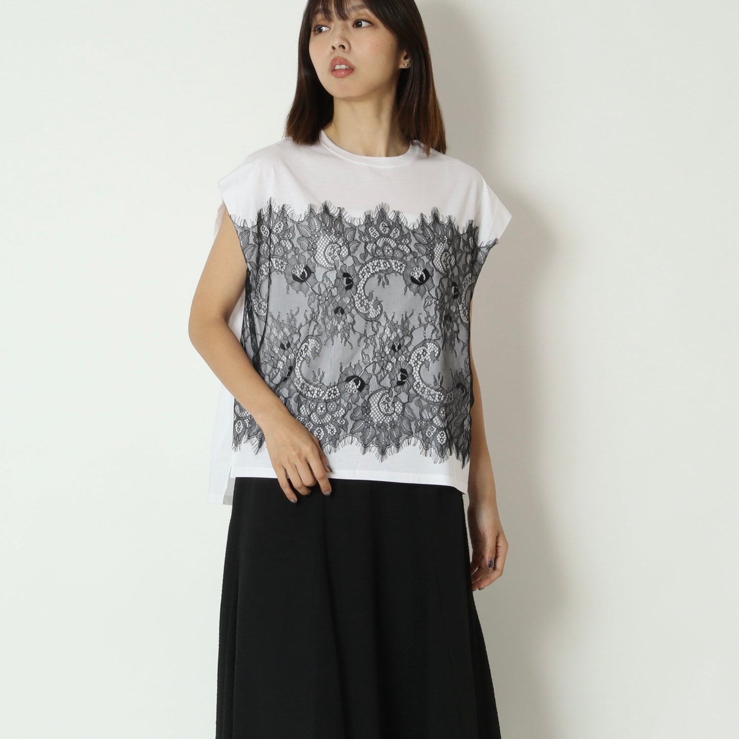 フロントレースタックフレンチTシャツ　633926