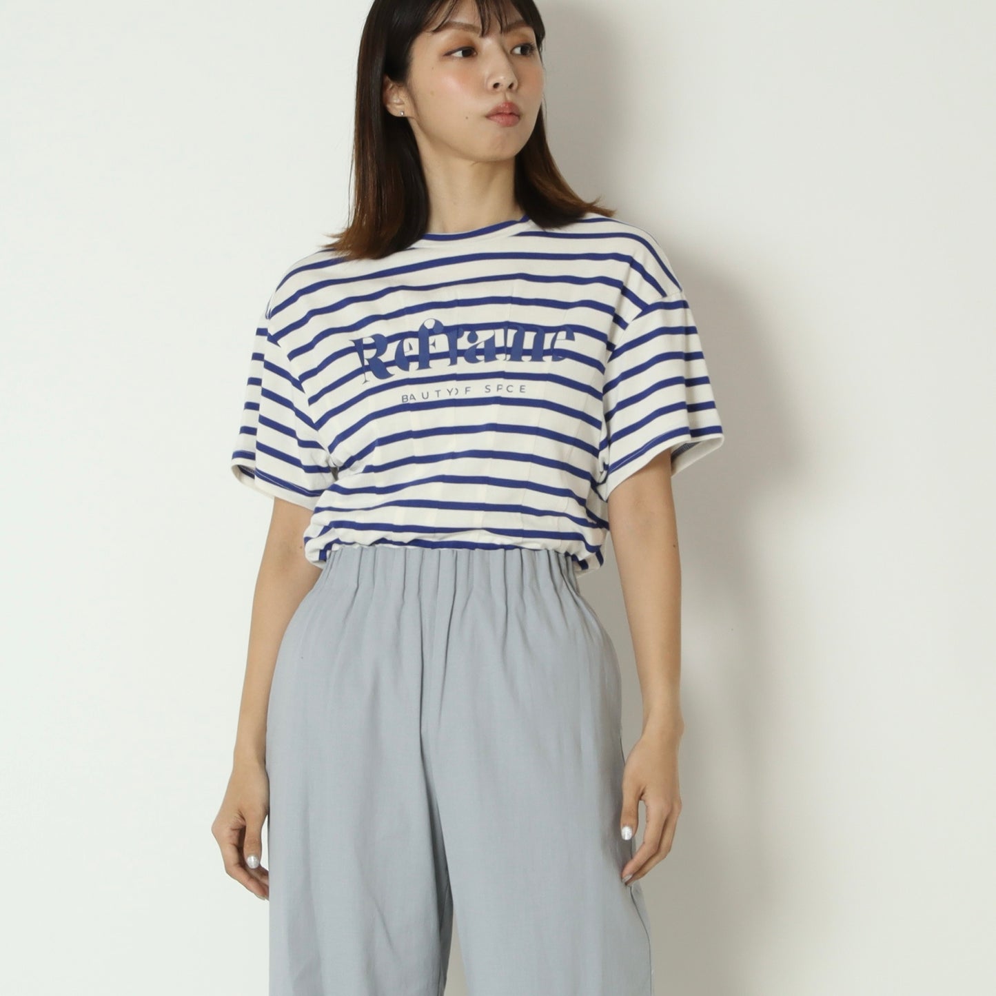 リフレイムボーダーロゴリラックスTシャツ　Ｈ526114