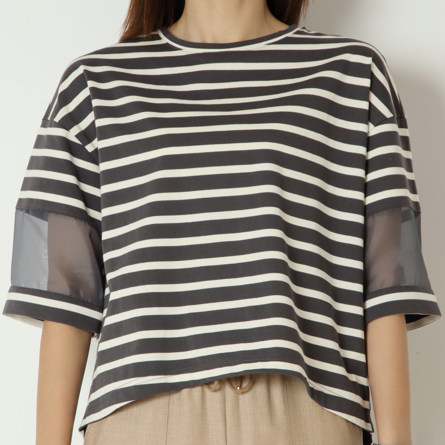 シアースリーブボーダーデザインTシャツ　H526124
