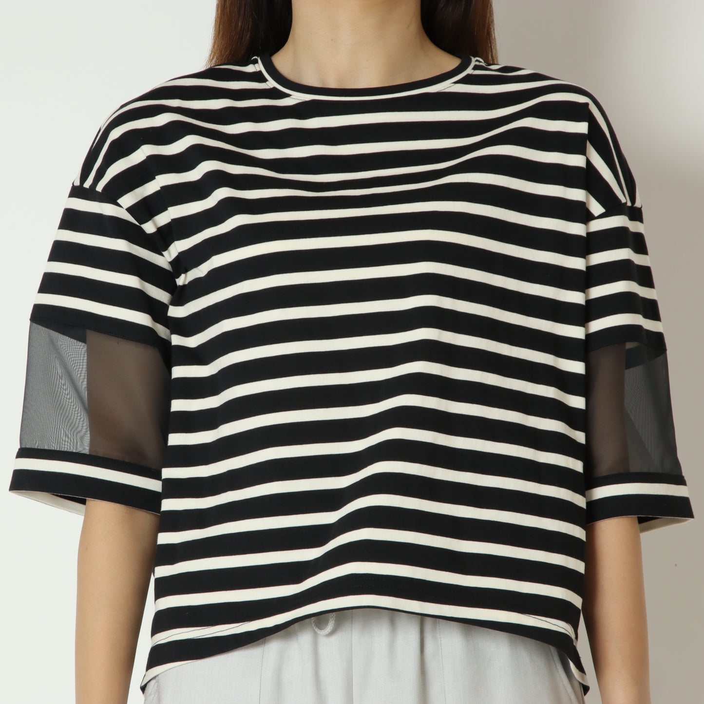 シアースリーブボーダーデザインTシャツ　H526124