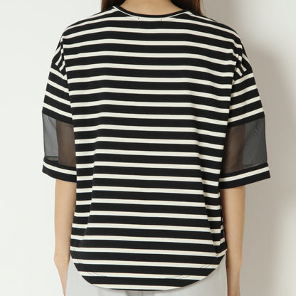 シアースリーブボーダーデザインTシャツ　H526124
