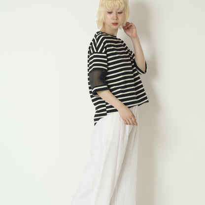 シアースリーブボーダーデザインTシャツ　H526124