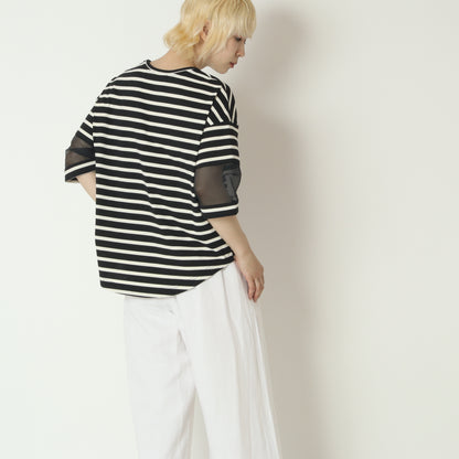 シアースリーブボーダーデザインTシャツ　H526124